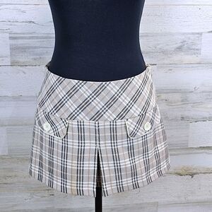 Vintage Y2K Plaid Mini Skirt Beige Checkered Academia Preppy Schoolgirl 90s Sz 5
